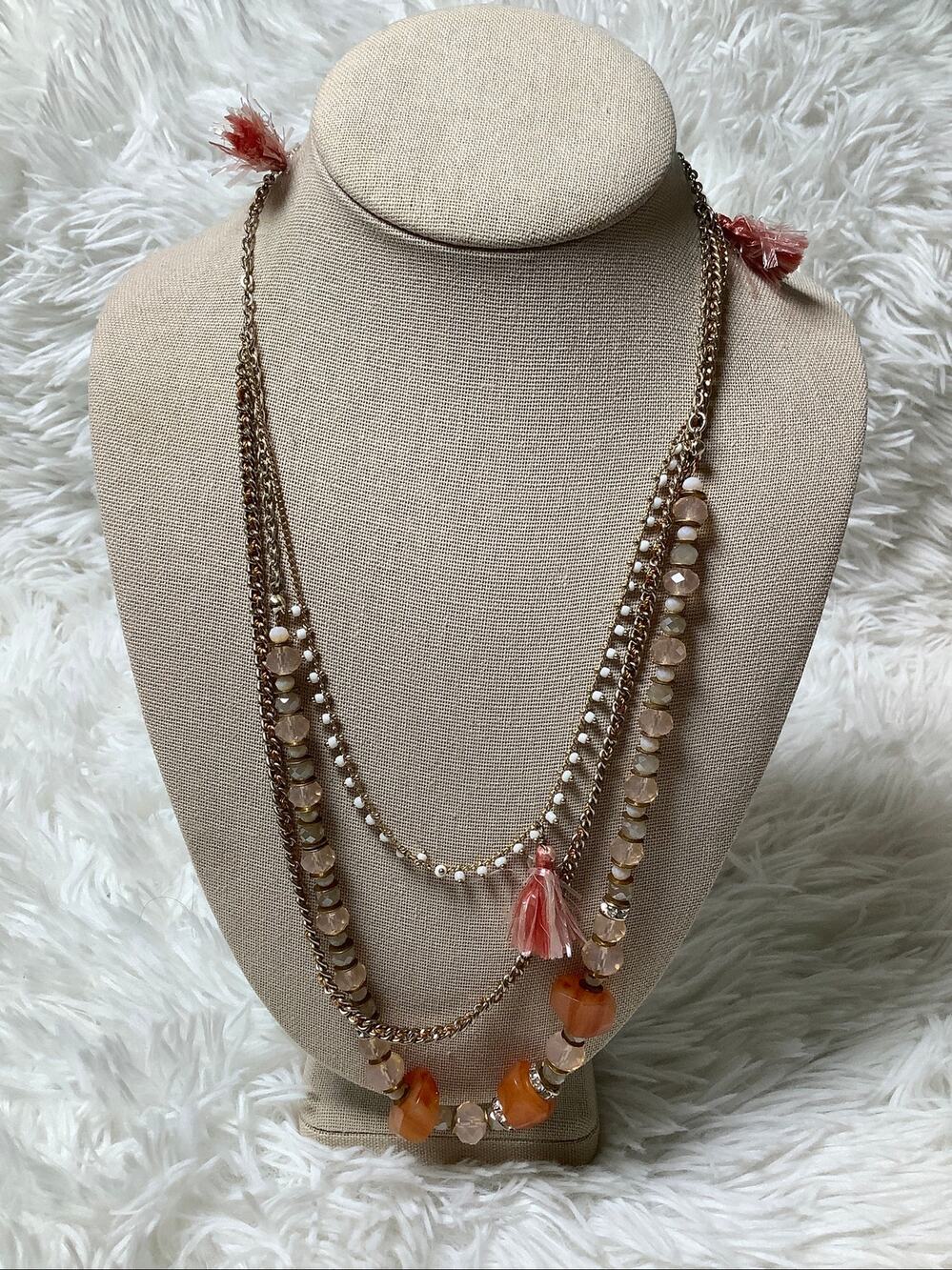 LOFT Gold-Tone Bohemian-Style Beaded 3-Layered Statement Necklace A13-29